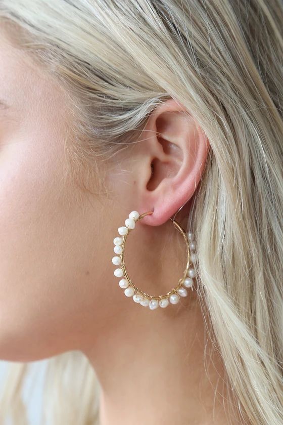 Wise Idea Gold and Pearl Hoop Earrings | Lulus (US)