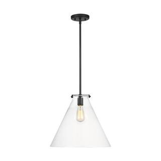 Generation Lighting Kate 1-Light Midnight Black Cone Pendant with Clear Glass Shade 6592101-112 -... | The Home Depot