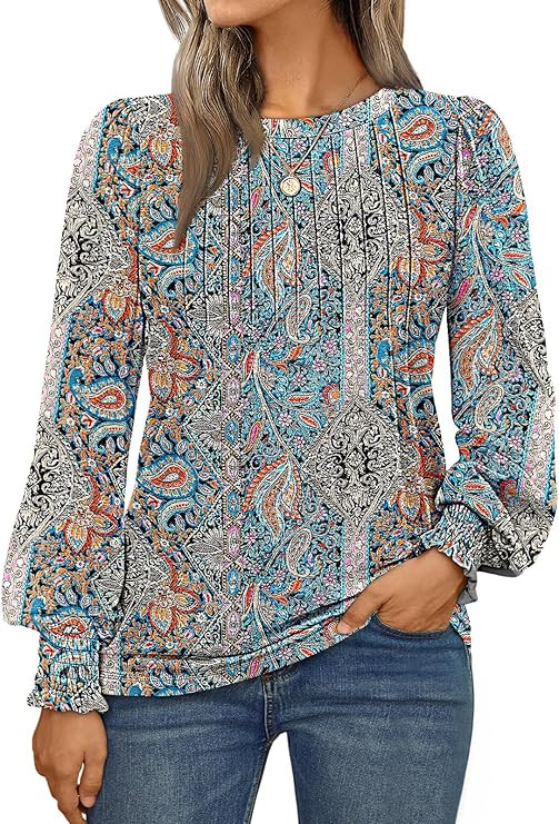 AUTOMET Long Sleeve Shirts Womens Pleated Business Casual Blouses with Smocked Cuffs | Amazon (US)