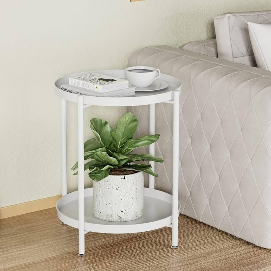 Round Side Table with 2-Tier Movable Trays, Modern Versatile Metal End Table, Bedside Table, Sofa... | Amazon (CA)