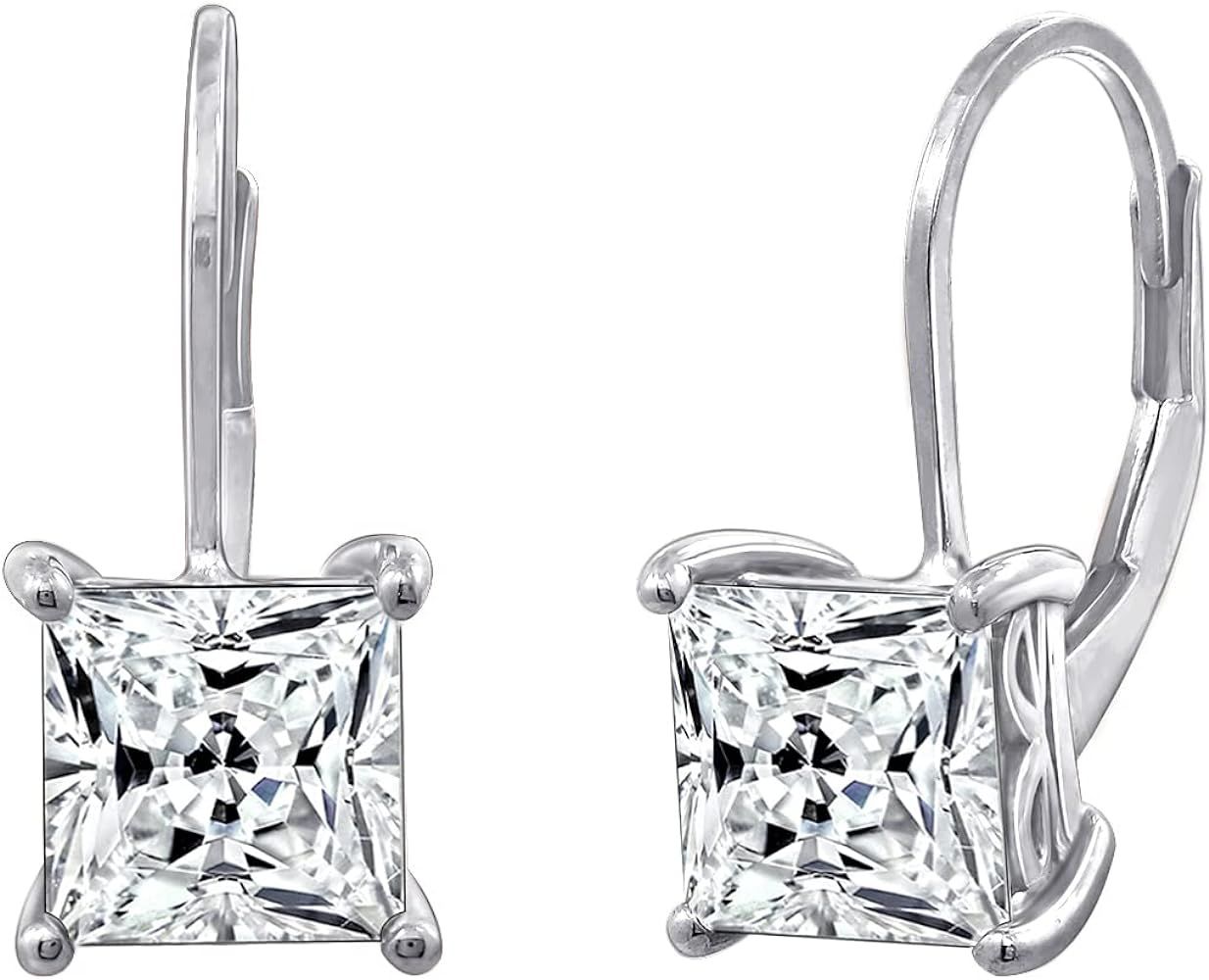 Amazon Essentials Sterling Silver Princess Cut Leverback Earrings made with Infinite Elements Cub... | Amazon (US)