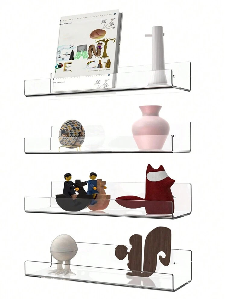 3M 1/2/4/6/8pcs Clear Acrylic U-Shaped Wall Mounted Shelf Without Drilling Fall Home Decor | SHEIN