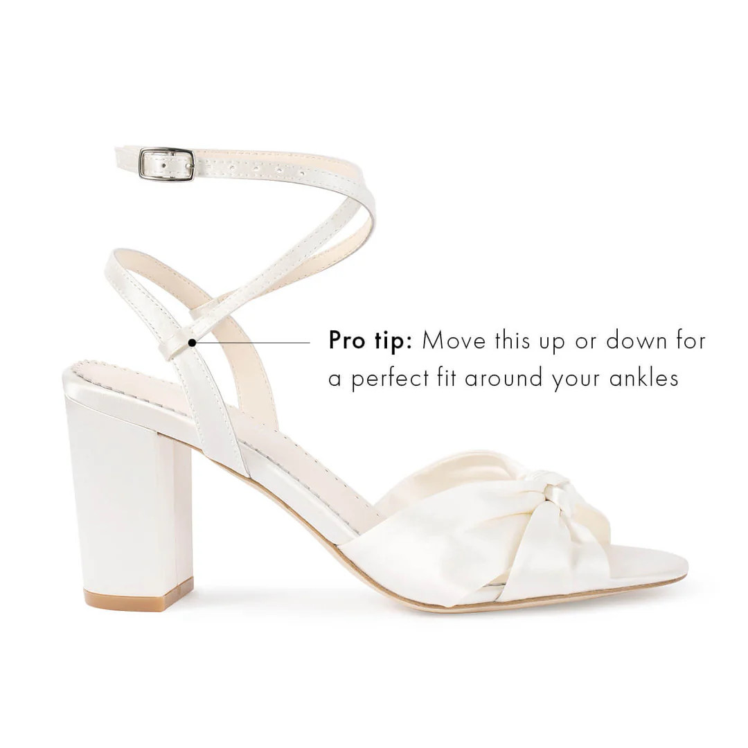 Silk Knotted Bow Block Heel Sandals with Double Ankle Straps | Bella Belle Shoes