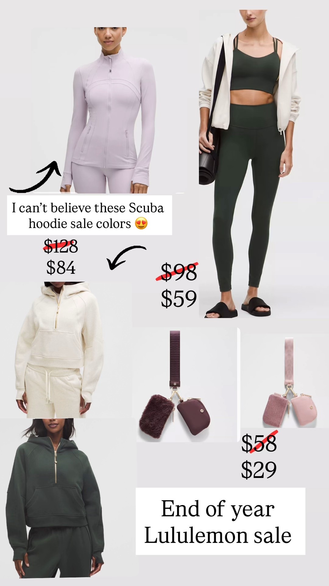 Lululemon and of year sale 
Scuba hoodie
High rise align leggings 
Keychains 
Massive savings 
Workout Style 

#LTKActive #LTKFindsUnder50 #LTKSaleAlert