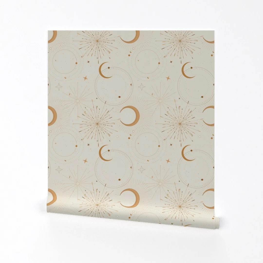 Boho Stars Wallpaper Celestial Light by Milatoo Gold Earth Bohemian Magical Universe Removable Pe... | Etsy (US)