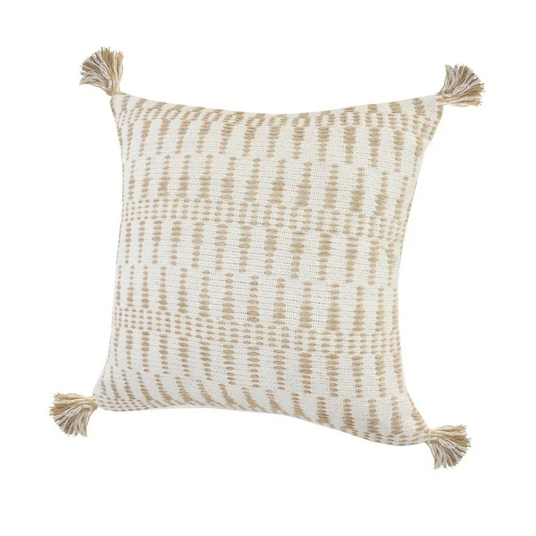 LR Home Woven Paths Geometric Jute Tasseled Throw Pillow, 20" x 20", Ivory | Walmart (US)