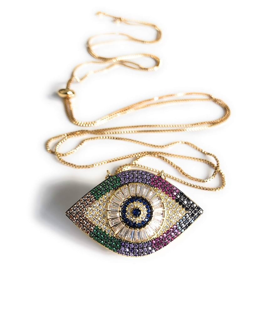 SIFRIMANIA Lariat Necklace Big Evil Eye Pendant Adjustable Versatile Chain up to 40 inches Length... | Amazon (US)