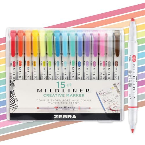 Zebra Pen MILDLINER No Bleed Highlighter, Assorted Colors, Dual Tip, 15-Pk | Amazon (US)