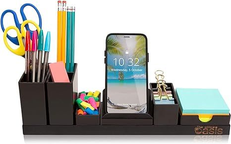 The Office Oasis Magnetic Desk Organizer, Bamboo Base with Customizable Trays, Black | Amazon (US)