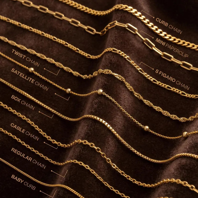 14k Gold Chain Necklace, Silver Chain Necklace, Cable, Paperclip, Twist, Figaro, Curb, Satellite,... | Etsy (Global)