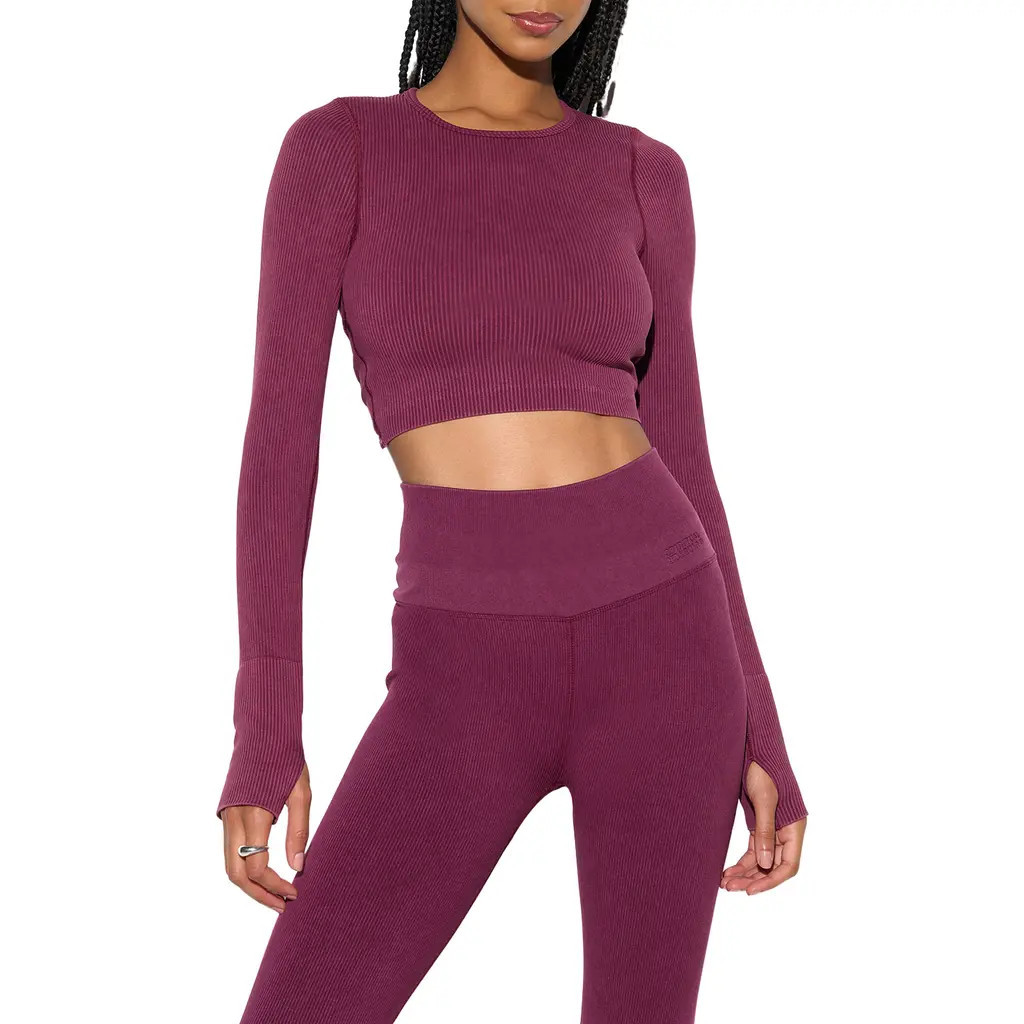 Spiritual Gangster Liberty Mineral Wash Rib Crop Top in Dark Dahlia at Nordstrom, Size Small | Nordstrom