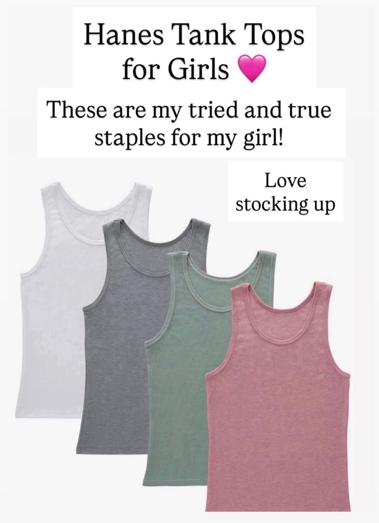 These are my favorite tank tops for my daughter! You get four of them for under $18! They’re so soft and comfortable! There is one other color option, two! ￼

#LTKKids #LTKSaleAlert