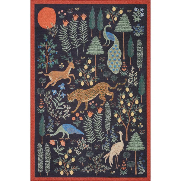 Rifle Paper Co. x Loloi Menagerie MEN-01 Les Fauves Black Area Rug | Birch Lane