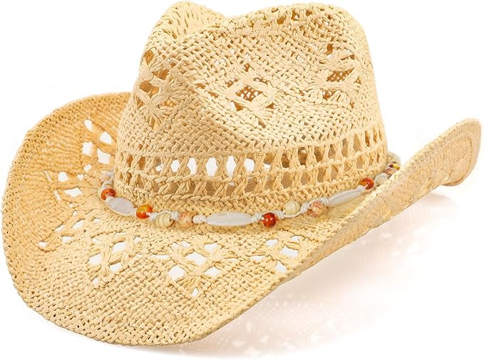 WQWOVRVO Cowboy Hat,Cowgirl Hat,Cowboy Hats for Women/Mens/Straw Wide with Shapeable Brim Cowboy ... | Amazon (US)