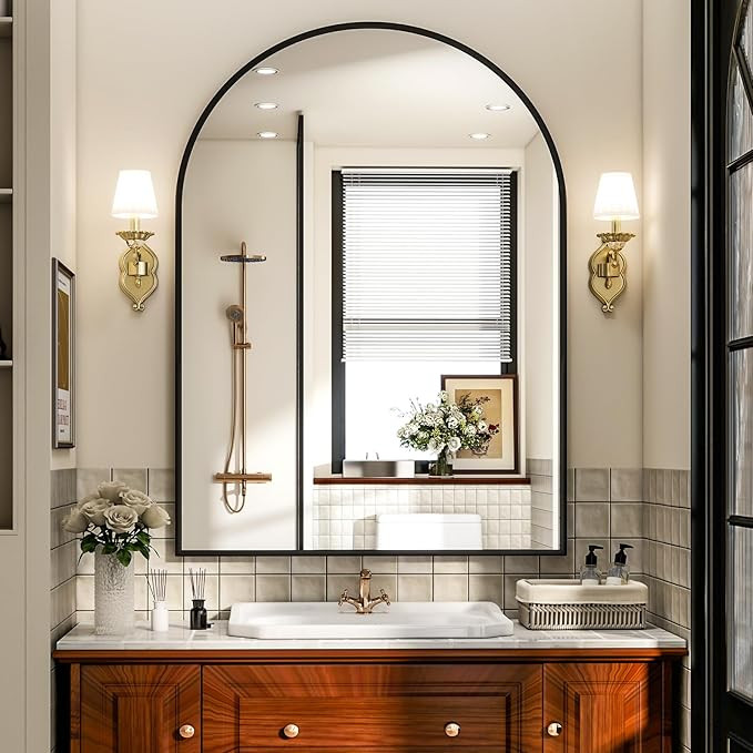 Arch Bathroom Mirror, 26x38 inch Arched Bathroom Mirror/Wall Mounted Vanity Mirror - Arch Metal F... | Amazon (US)
