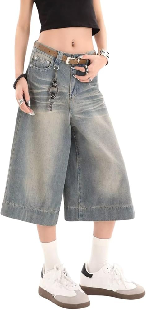 Cropped Y2k Baggy Jean Shorts Jorts Y2k Hip Hop Shorts Skater Jeans Grunge Jorts Aesthetic Pants | Amazon (US)
