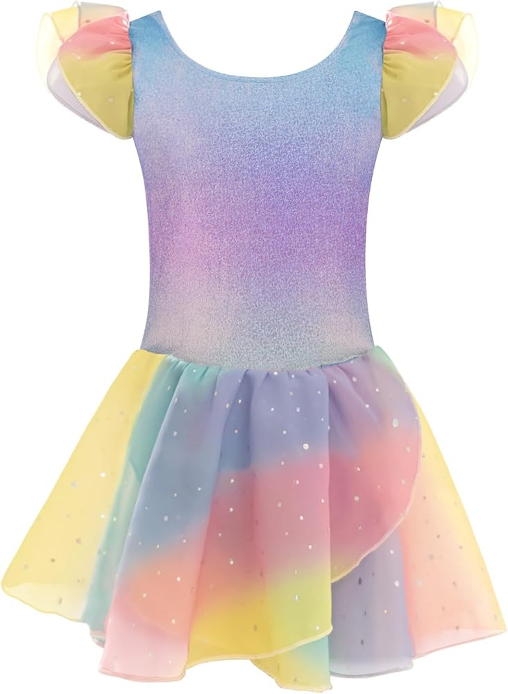 Arshiner Girls Ruffle Sleeve Ballet Dance Dress Tutu Skirted Leotard | Amazon (US)