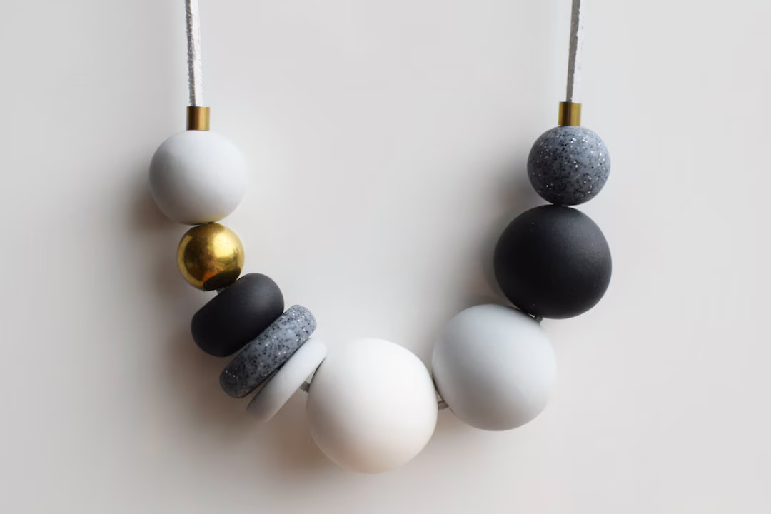 Gray Statement necklace, Black and White necklace, Handmade beaded necklace, Modern Chunky neckla... | Etsy (US)