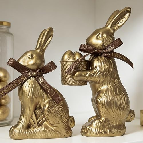 DN DECONATION Golden Easter Bunny Figurines Set of 2 with “Easter Love” Ribbon Bow, Gilded Re... | Amazon (US)