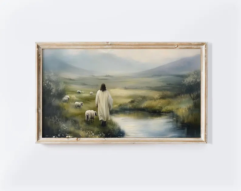 Jesus With Lamb Wall Art,printable Christian Artwork,serene Landscape Print of Vintage Jesus Post... | Etsy (US)