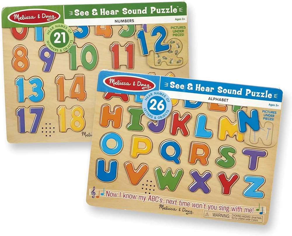 Melissa & Doug Sound Puzzles Set: Numbers and Alphabet - Wooden Peg Puzzles - ABC Sounds Puzzle F... | Amazon (US)