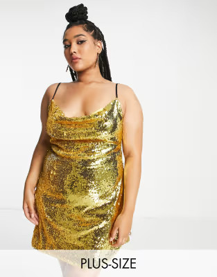Extro & Vert Plus cowl front mini dress in gold sequin | ASOS (Global)