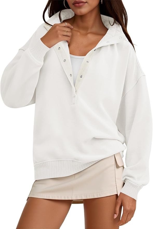 Fisoew Womens Oversized Sweatshirts Casual Long Sleeve Snap Button Henley Neck Loose Fit Fall Pul... | Amazon (US)