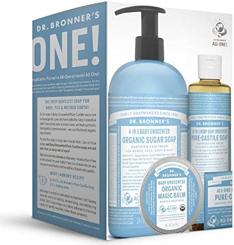 Dr. Bronner's Baby Unscented Gift Set - Pure-Castile Liquid and Bar Soaps, Organic Magic Balm, an... | Amazon (US)