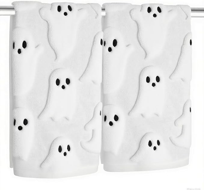 2 Pack Halloween Hand Towels 100% Cotton Jacquard Ghost Halloween Kitchen Towels White Bathroom T... | Amazon (US)