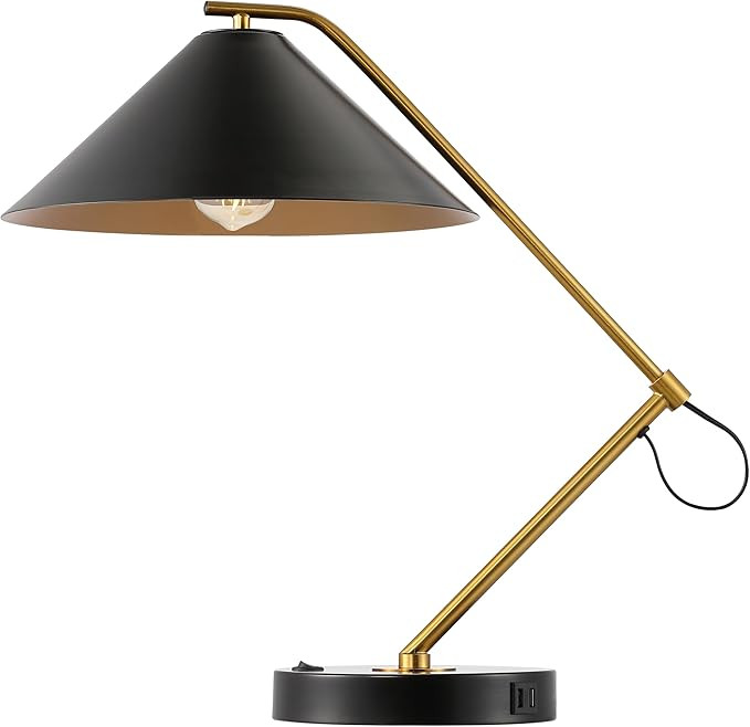 SAFAVIEH Lighting Collection Moseby Black/Brass 21-inch Table Lamp with USB Charging Port (LED Bu... | Amazon (US)