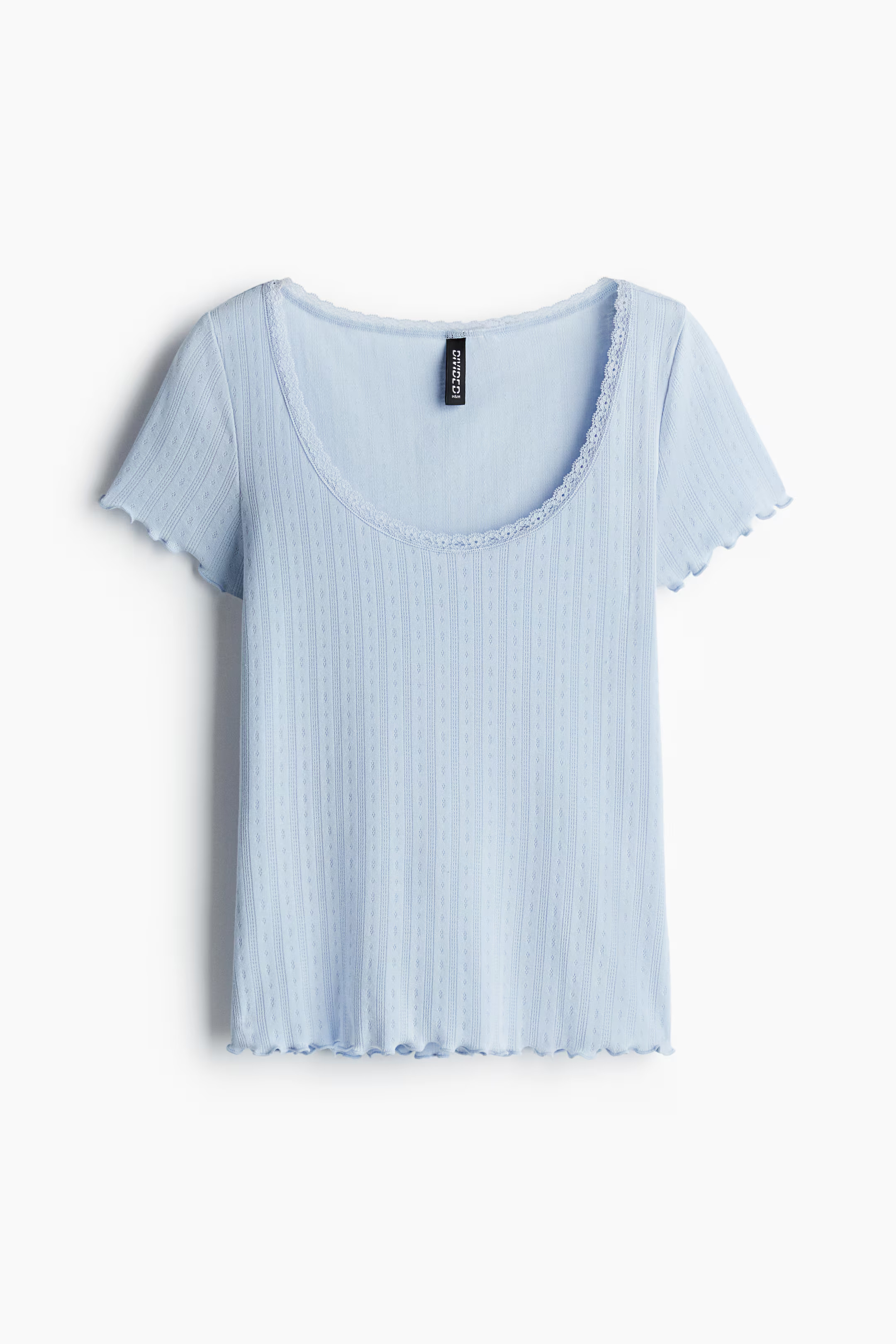 Lace-Trimmed Pointelle T-Shirt - Light gray melange - Ladies | H&M US | H&M (US + CA)