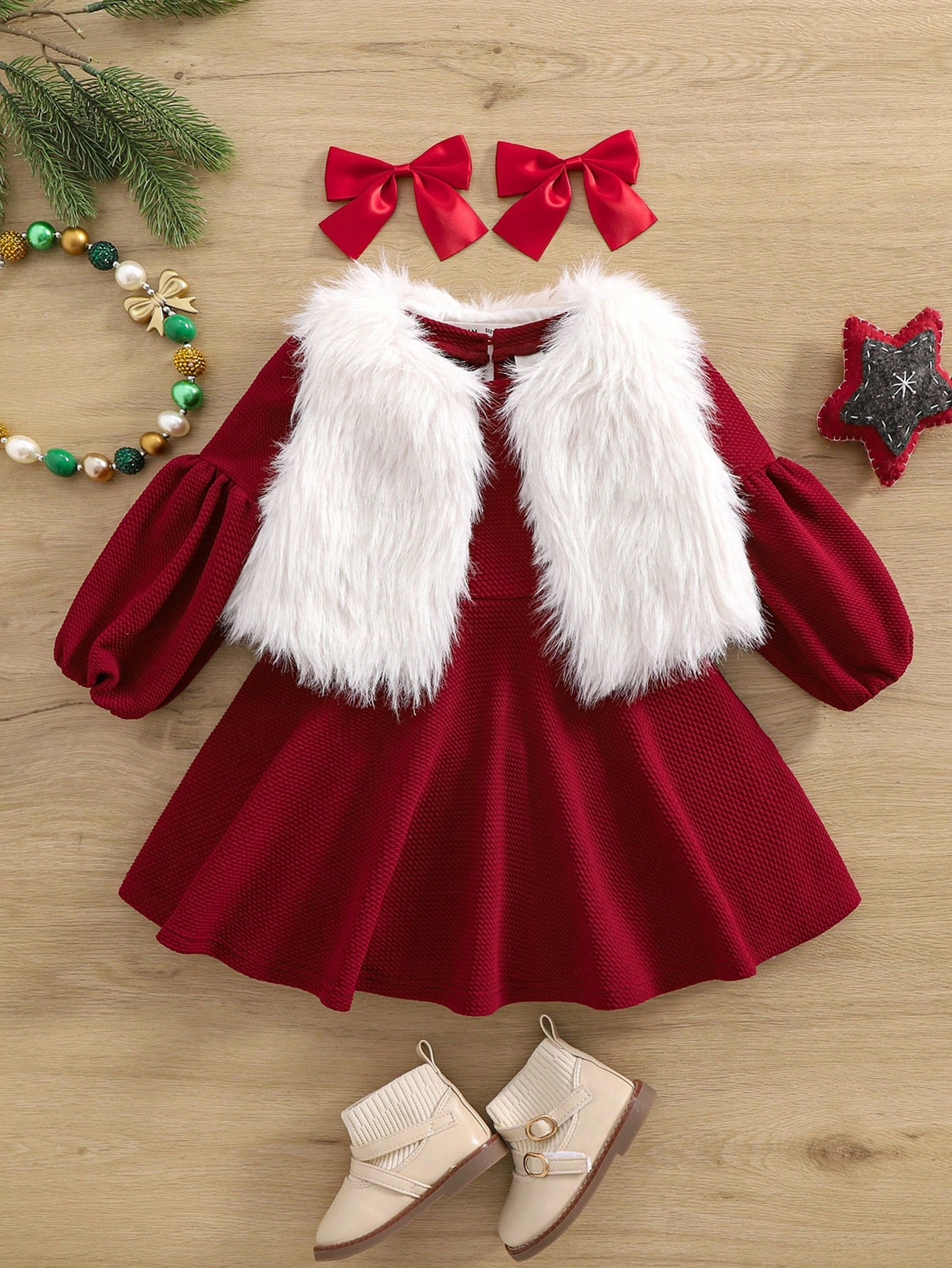 SHEIN 4pcs/Set Baby Girls Elegant Cute Fuzzy Bow Sleeveless Ribbed Thermal Top, Pleated Skirt, An... | SHEIN