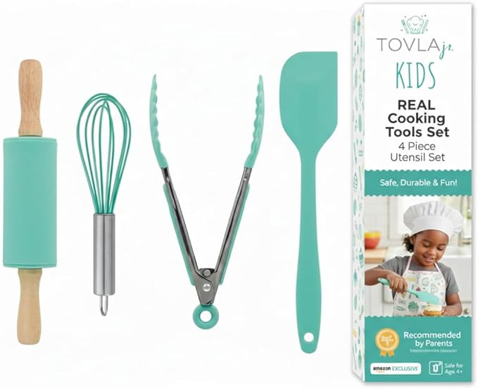 Tovla Jr. Kids Cooking Utensils Set - 4-Piece Kids Kitchen Tools - Safe Baking Set - Food Grade T... | Amazon (US)