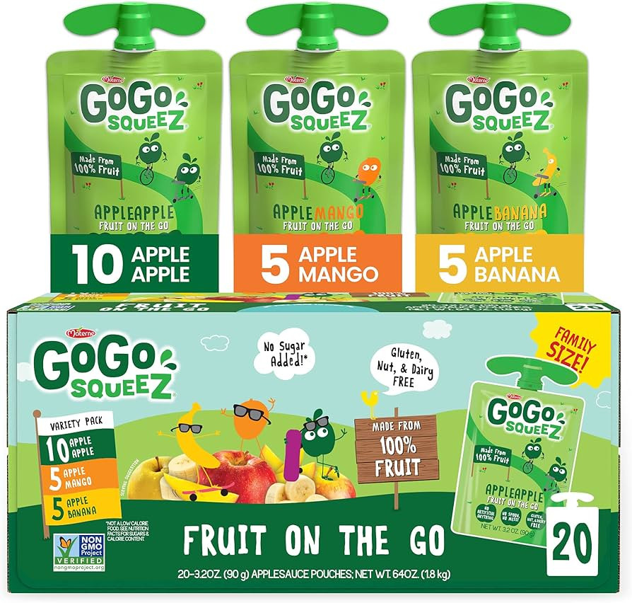 GoGo squeeZ Fruit on the Go Variety Pack, Apple, Mango & Banana, 3.2 oz (Pack of 20), Unsweetened... | Amazon (US)