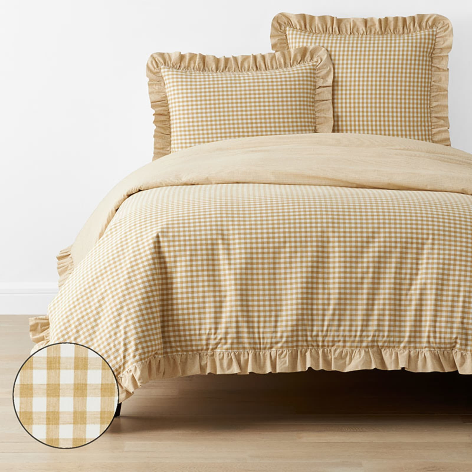 Gingham Classic Cool Melange Cotton Percale Duvet Cover - Gold, Twin/Twin XL | The Company Store