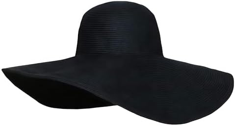 Women Wide Brim Sun Straw Hat Foldable Beach Floppy Hat with 15cm Brim Black | Amazon (US)
