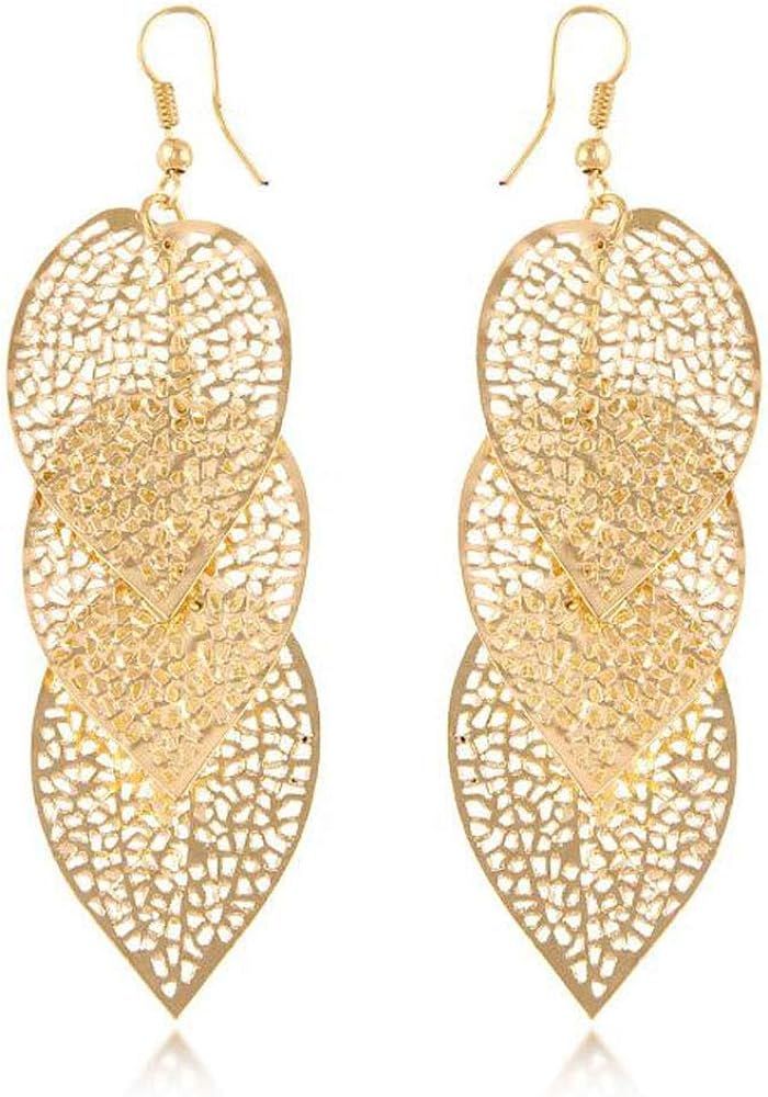 FAUOI 18K Gold Silver Plated Dangle Earrings Set Simple Long Bar Drop Double Twist Wave Threader ... | Amazon (US)
