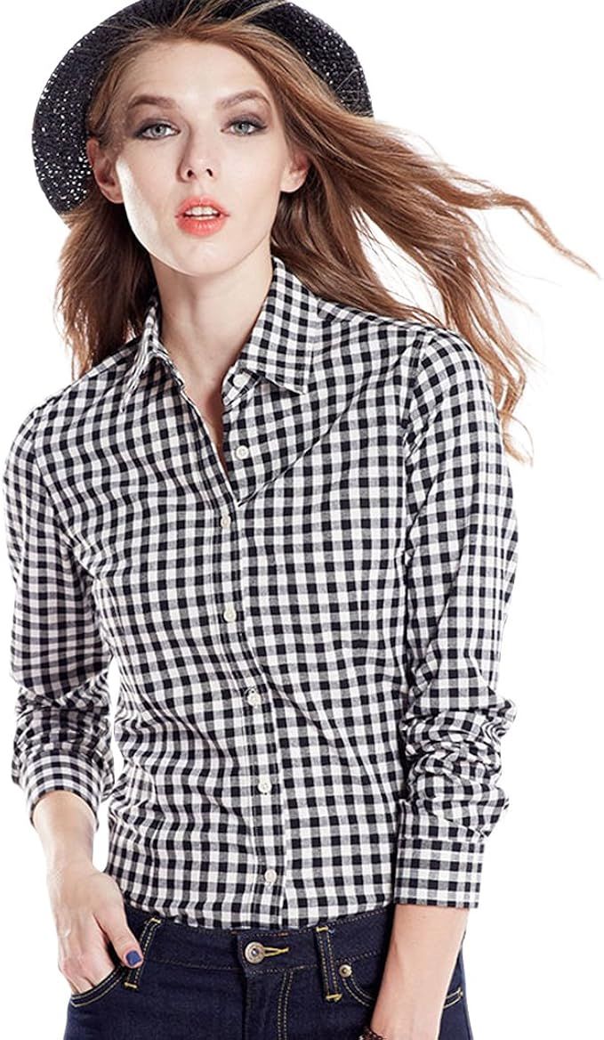 Tortor 1Bacha Women's Gingham Long Sleeve Button Down Plaid Shirt | Amazon (US)