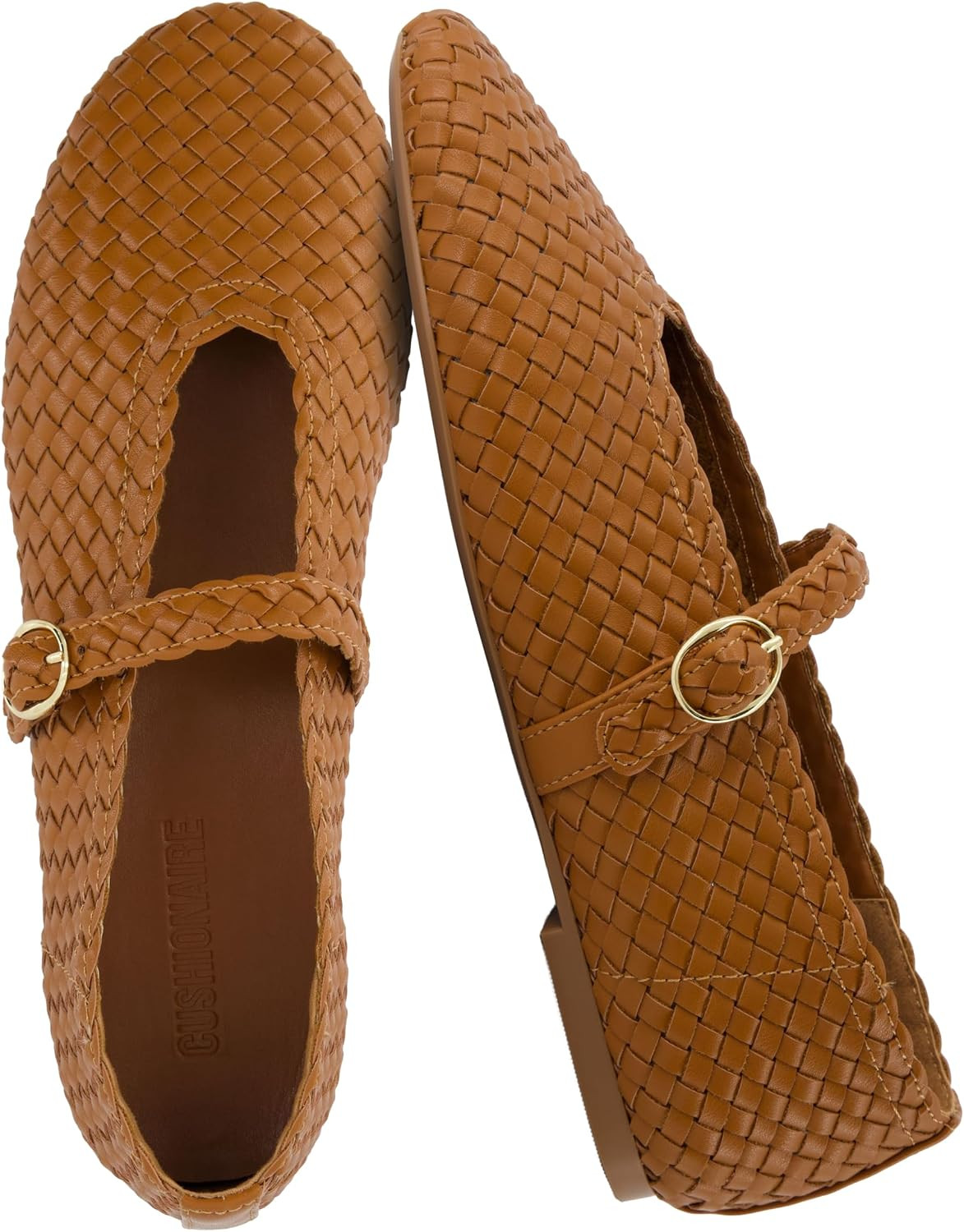 CUSHIONAIRE Bistro Mary Jane Flats for Women, Woven Ballet Flats Shoes with Strap and Memory Foam for All-Day Comfort | Amazon (US)