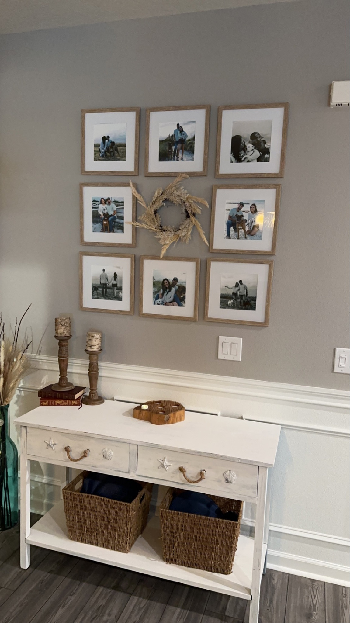 Looking for a way to make your gallery wall stand out? Consider adding something to the space that the  center frame would take up, such as a wreath that you can change out seasonally! #wallart #homedecor #amazonfind 

#LTKhome #LTKstyletip