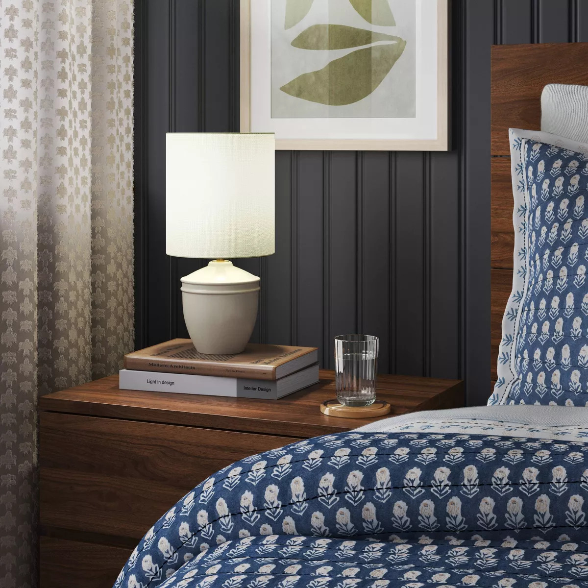 Mini Ceramic Table Lamp Ivory - Threshold™: Ribbed Base, Polyester Drum Shade, E26 Socket | Target