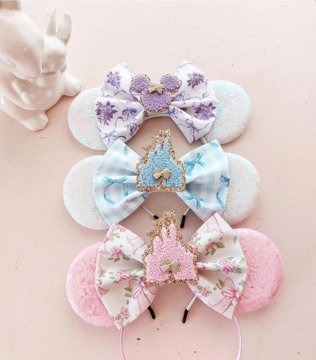 Baby Blue, Lavender or Baby Pink Coquette Floral Preppy Chenille Patch Minnie Ears, Patch Ears De... | Etsy (US)