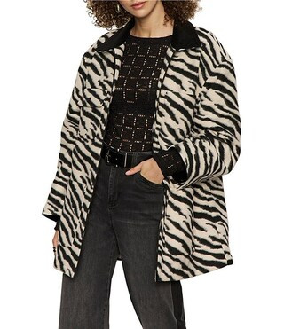 Soiree Zebra Print Collared Long Sleeve Barn Jacket | Dillard's