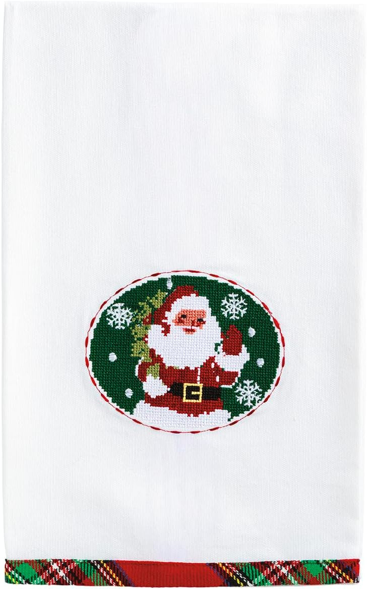 Mud Pie Santa Needlepoint Christmas Printed & Decorative Kitchen Towel, Holiday Hand & Hostess Gift Towel, Seasonal Kitchen Décor | Amazon (US)