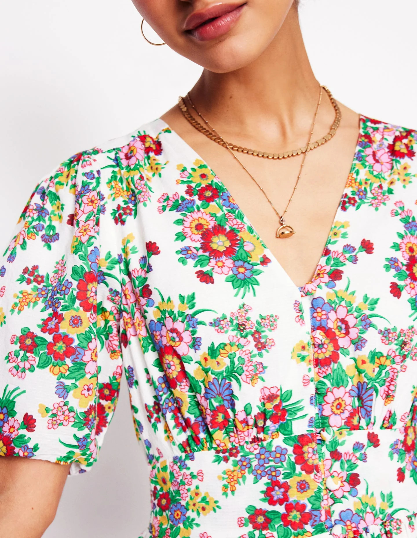 Lillian Cotton Midi Dress-Multi, Bouquet Cluster | Boden UK