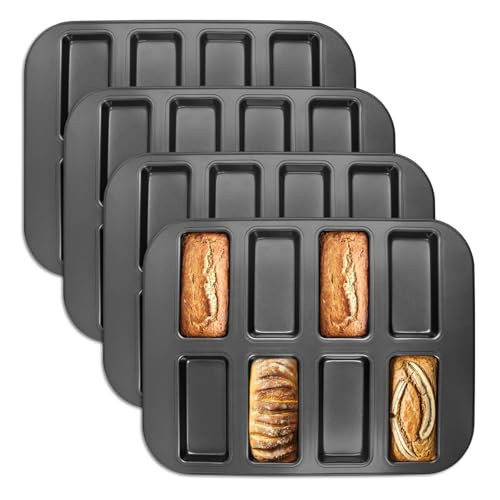 chaseroad 4 Pcs Mini Loaf pans for Baking Bread, 8 Cavity Non-Stick Mini Loaf Pans, Rectangular Small Loaf Pans for Baking - Carbon Steel, Dark Gray | Amazon (US)
