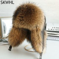Natural Raccoon Fur Hat Women Black Fox Fur Russian Ushanka Hats Winter Warm Ears Bomber Cap | AliExpress (US)