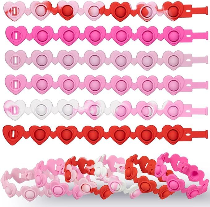 Pop It Bracelet Push Pop - 6 Pcs Fidget Bracelets Red Pink Hearts Silicone Bubble Pop It Watch fo... | Amazon (US)