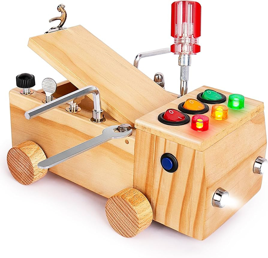 Busy Board,Montessori Screwdriver Board Set for 2-6 Years Old,Montessori Busy Board with LED Ligh... | Amazon (US)