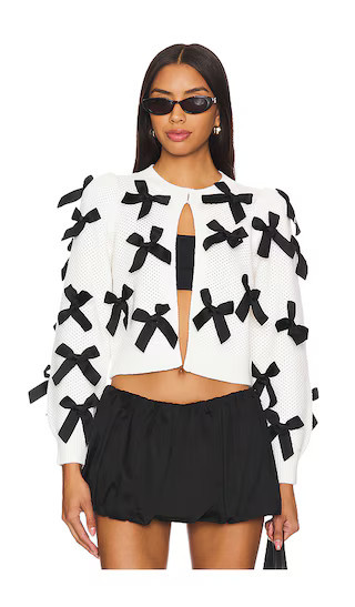 Alice + Olivia Kitty Bow Cardigan in Black,White. - size L | Revolve Clothing (Global)